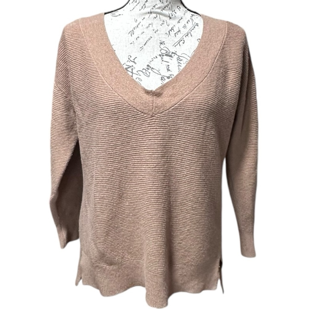 WHBM Brown/Tan V-Neck Sweater Size Large